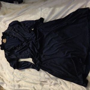 Vintage Blue Long Sleeved Ruffled V Neck Polka Dot Dress Size 10